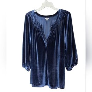 Elegant Velvet Women's Top, Blue, 4X, Bishop Sleeve